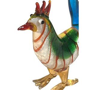 Colorful Hand-Blown Art Glass Rooster Figurine 2.5" Handmade Multicolored